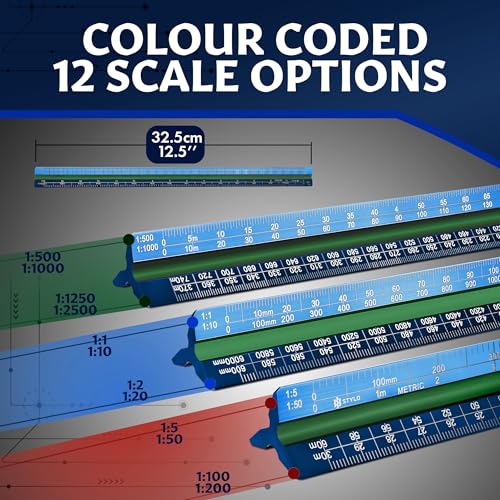 Stylo Architectural Scale Ruler, 12 Inch Aluminum, Blue Metric - color: Blue, size: 12 inch (Metric)