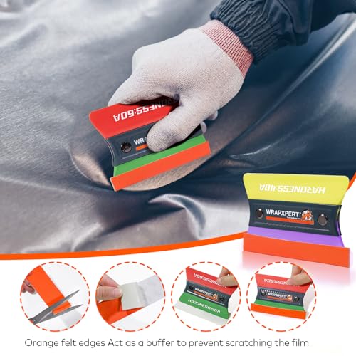 WRAPXPERT Vinyl Wrap Squeegee Vinyl Wrap Tools Felt Squeegee for Car Wrap Magnet Tint Squeegee, 7 Hardness Removable Dual-Side Vinyl Wrapping Kits Window Tint Tools Decal Smoothing Scraper