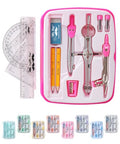 Mr. Pen- Geometry Set, 13 pcs, 3 Metal Compasses, Protractor, 6" Ruler - color: Pink