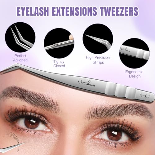 High Precision Lash Tweezers for Individual and Volume Eyelash Extensions Pointed Premium Stainless Steel Curved Fiber Tip Professional Isolation Tweezer - color: A-01