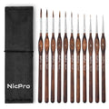 Nicpro 11 PCS Kolinsky Sable Miniature Paint Brushes with Cloth Roll - size: 11 PCS (brown)