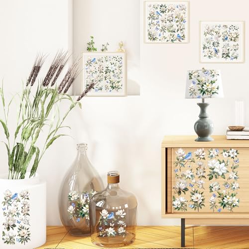 12 Pcs White Magnolia Rub-On Transfers for Furniture & Crafts - color: White Magnolia