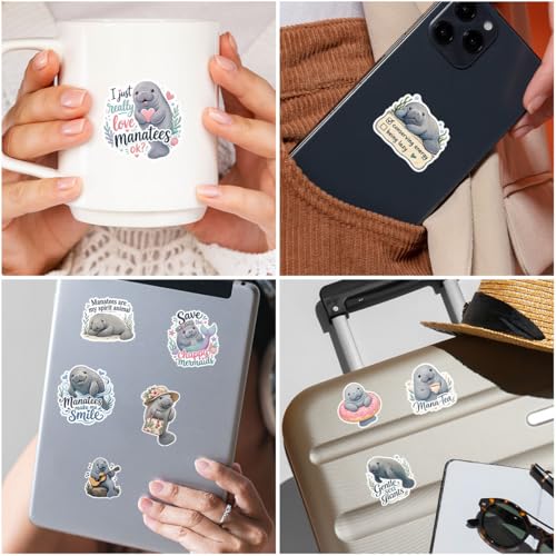 Vybonz Manatee Stickers Cute Sea Cow Marine Animal Decal Pack - color: Manatee