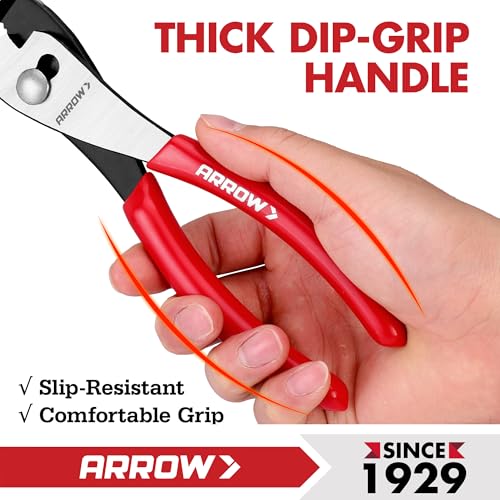 ARROW 8" Slip Joint Pliers, Pliers Tool with Thick Dip-Grip Handle - size: 8 Inch