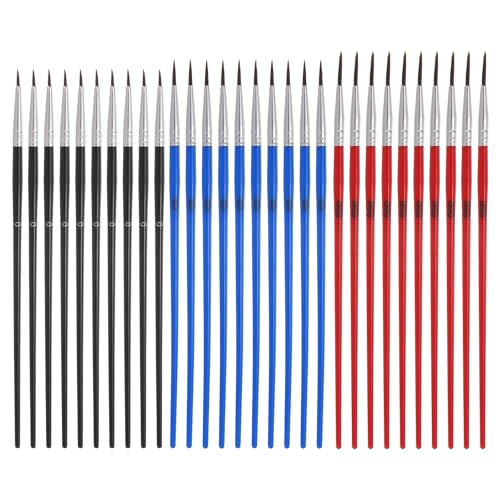 MECCANIXITY 30Pcs Miniature Paint Brushes(Black #0/Blue #00/Red #000) - color: Black/Blue/Red, size: #0/#00/#000