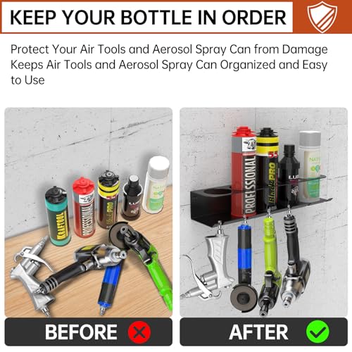 Wall Mounted Pneumatic Tool Holder/Aerosol Rack Combo, for Garage Workspace
