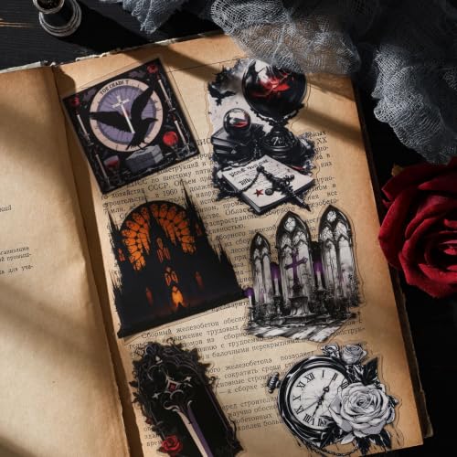 90 Pcs Halloween Gothic PET Stickers, Dark Night Castle Decals Set - color: Night Tour of the Castle