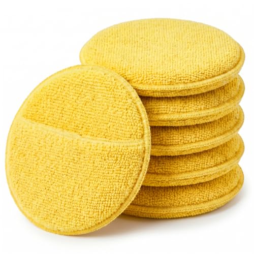 6Pcs 5-Inch Microfiber Foam Wax Applicator Pads with Finger Pocket - color: Yellow, size: 6pcs