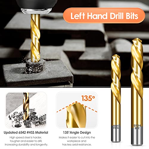 12 Pcs Screw Extractor and Left Hand Drill Bits Set, Easy Out Bolt Extractor Set Spiral Flute Stripped Screw Remover Reverse Cobalt HSS Steel Drill Bit for Remove Broken Tight Screws Bolts Studs - size: 12PCS