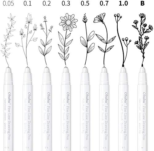 Ohuhu Fineliner Micro Drawing Pens: 8-size Tips (Ultra-fine, Fine & Brush)