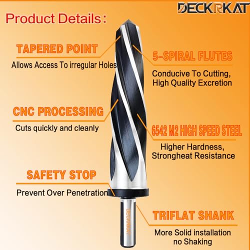 1-3/8" Reamer Drill Bit for Metal, M2 HSS Taper Reamer for Steel, Alloy, Wood, Plastic to Align, Enlarge Holes – 5-Spiral Flutes,1/2" Non-Slip Shank, 35mm Car Reamer, Bridge Construction Reamer. - size: 1-3/8"