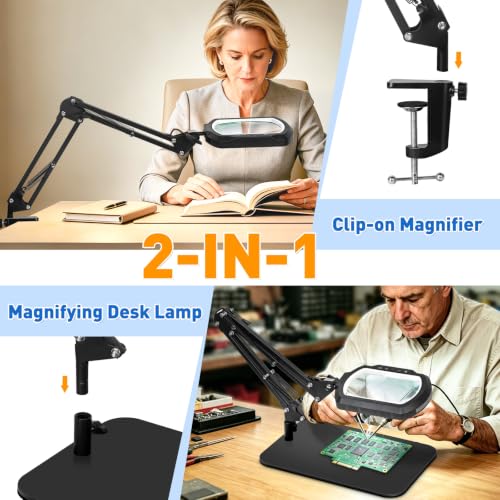 12X Square Magnifying Glass with Light and Stand, 2-in-1 Hands-Free - color: White, size: 12X