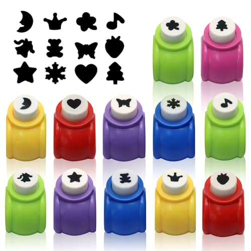 Luomorgo 12 Pcs Craft Hole Punch Shapes Set, Mini Paper Punchers