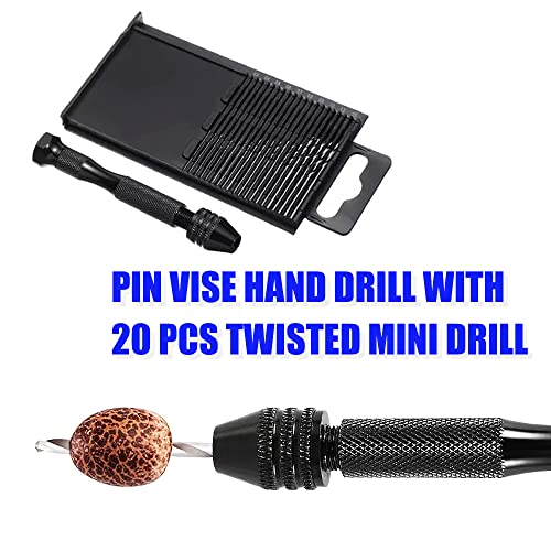 Pin Vise Hand Drill With 20 PCS Micro Twist Drill Bits Set 0.3mm-1.6mm Manual Drill Bits Hand Drill Set For Jewelry Making Walnut Resin and More Hobby Drill