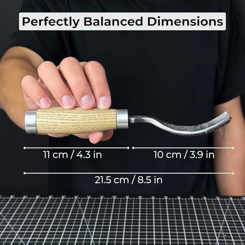 Sharky Hand-Forged Long Bent Curved Gouge for Spoon Carving - size: 1.4 inches (35 mm)