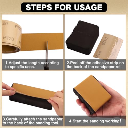 Total 20 Yards Long Continuous Roll Kit - 150 180 400 600 Grit PSA Longboard Sandpaper, 2-3/4" Wide - Self Adhesive Stickyback Sandpaper for Automotive, Woodworking, Hand Sanding Blocks - size: Mix Grit 150 180 400 600, style: Self Adhesive