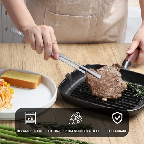 HOTEC Kitchen Tweezers Stainless Steel Cooking Tweezers 4 Pcs-10" and 12" - color: Silver, size: 4PCS: 12 & 10 Inch