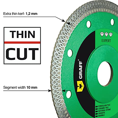 GRAFF Super Thin 4 ½ Inch Porcelain and Ceramic Tile Diamond Blade - Diamond Cutting Wheel for Hard Tile, Ceramic, Natural Stone, Marble, Granite, Porcelain - Diamond Saw Blade for Angle Grinder - size: 1 Pack 4 ½ Inch (115 mm), style: Ceramic Blades
