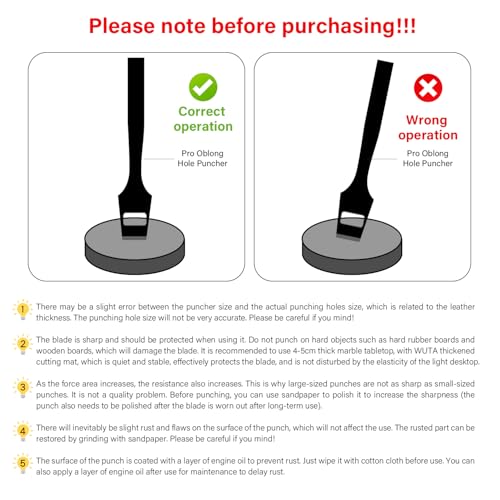 WUTA 6 Pcs Leather Belt Hole Puncher Oval Cutter Strap Watch Band Flat Punches Heavy Duty Oblong Tools for Leathercrafting (4 * 5+4 * 6+5 * 8+5 * 25+4mm Round+3.5mm Round) - size: 4*5+4*6+5*8+5*25+4+3.5mm