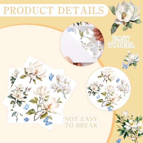12 Pcs White Magnolia Rub-On Transfers for Furniture & Crafts - color: White Magnolia