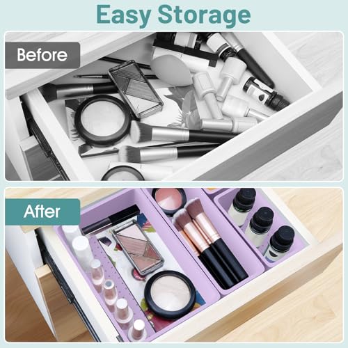 25 PCS Plastic Drawer Organizer Set, Makeup Organizers and Storage Bins - color: Purple