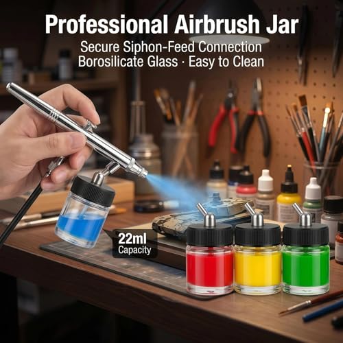 10pk 0.75oz Glass Airbrush Bottles, 30° Siphon with Silicone Caps - size: G2P