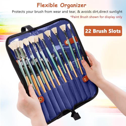 Stand Up Paint Brush Holder Case, 22-Slot Paintbrush Storage Bag Pop-Up - color: Navy, size: Medium 6*11"