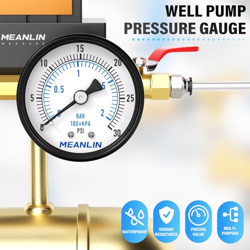 MEANLIN MEASURE 0-30Psi 2" DIAL FACE 1/8" NPT Well Pump Pressure Gauge, with 1/4" NPT and 3/8" NPT Hex Bushing, 3-2-3% Accuracy, Center Back Mount - color: 1/8"NPT Back Mount, size: 0-30Psi