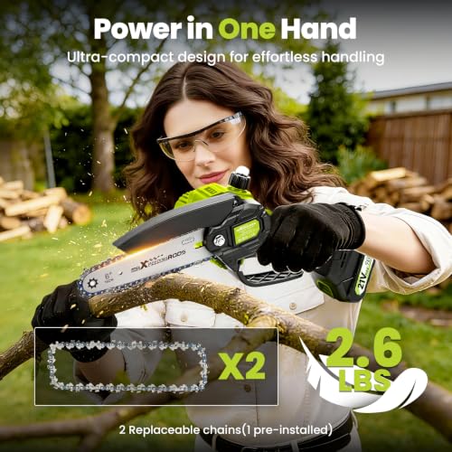maXpeedingrods Mini Chainsaw Cordless, 6 inch Small Chainsaw Electric Saw - color: Grass Green 1 Battery