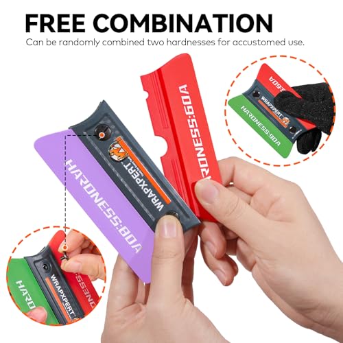 WRAPXPERT Vinyl Wrap Squeegee Vinyl Wrap Tools Felt Squeegee for Car Wrap Magnet Tint Squeegee, 7 Hardness Removable Dual-Side Vinyl Wrapping Kits Window Tint Tools Decal Smoothing Scraper