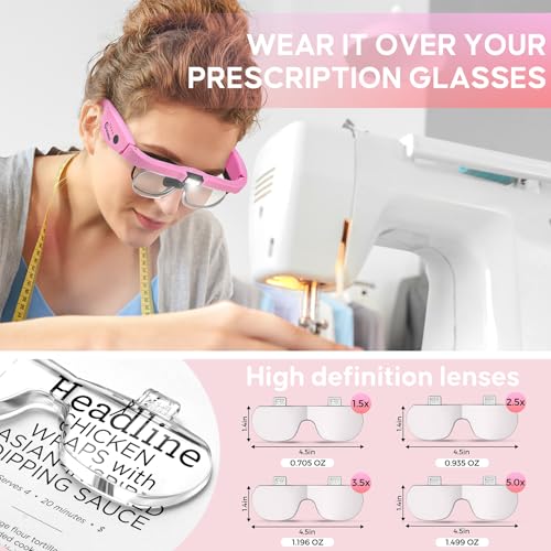 Magnifying Glass with Light, 1.5X-5.0X Magnifying Glasses 4 Lenses - color: Pink Magnifying Glass With Light