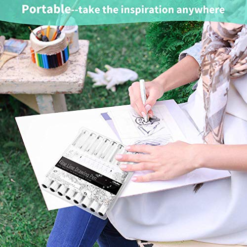 Ohuhu Fineliner Micro Drawing Pens: 8-size Tips (Ultra-fine, Fine & Brush)