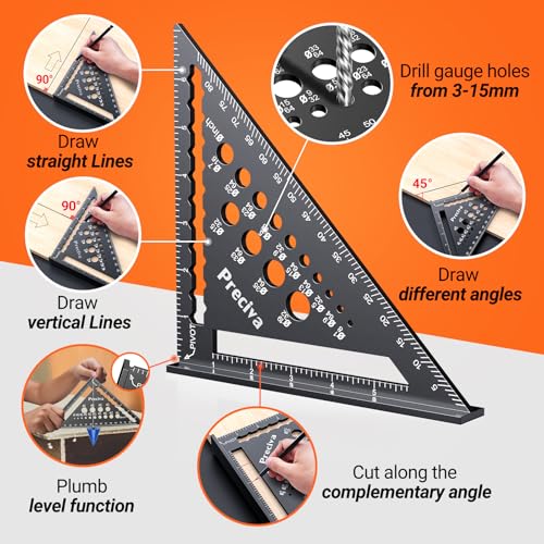 Preciva Carpenter Square Set, 7" Rafter & 12" Right Angle Ruler
