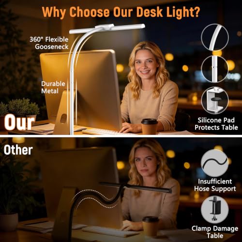 LED Desk Lamp for Home Office, Flexible Gooseneck Desk Lamp with Clamp - color: White