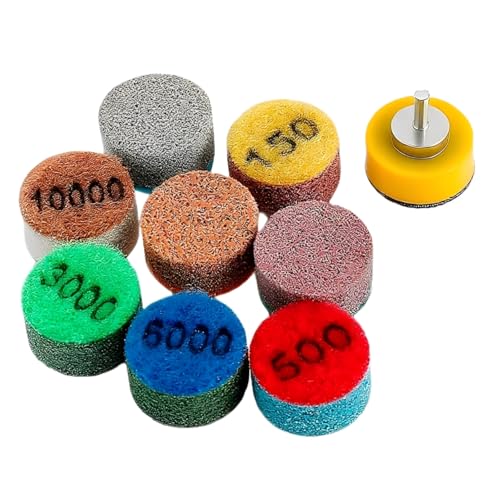 1inch 25mm Mini Non-Woven Polishing Pad 9Pcs/Set, 8 Different Grit 150#-10000# Wet Grinding Discs & 3mm Shank Hook & Loop Backing Holder for Detail Fine Grinding - style: 3mm Shank & 8Pcs Pad