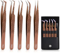 5 Pcs Fiber Tip Eyelash Extension Tweezers with Leather Case, Rose Gold - color: Metallic-rose