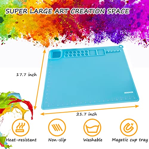SHNOKER Silicone Craft Mat 21.7"x17.7" Super Large Silicone Painting Mat with 1 Magnetic Cup and Color Palette for Kids and Artist (Blue) - color: Blue
