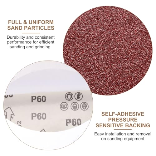 uxcell 25pcs 8-Inch PSA Sanding Discs, 60 Grits Aluminum Oxide Self Adhesive Stick Back Sandpapers, No-Hole Round Wet/Dry Sander Papers, Sand Auto Car Paint, Wood, Metal - size: 60 Grit