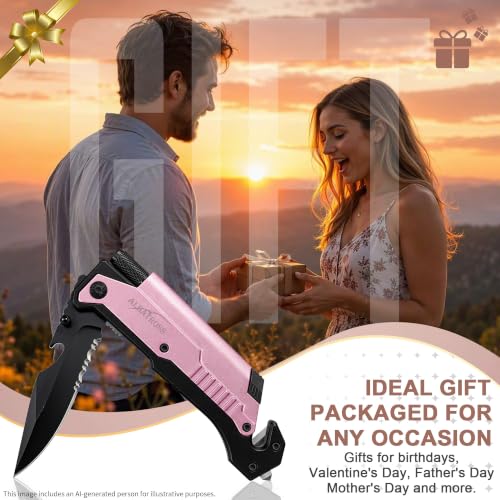 ALBATROSS Pink 6-in-1 Folding Pocket Car Knife for Women, 3.5" Blade - color: Pink