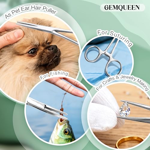 GEMQUEEN 2 Pcs Piercing Curved and Straight Forceps for Changing Jewelry - color: Silver