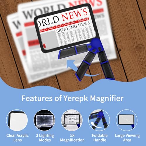 5X Magnifying Glass with Light, Full Page Magnifier for Reading, 48 LEDs - color: Blue 5x