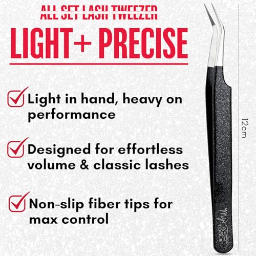 Isolation Fiber Tip Lash Tweezers – 12cm Eyelash Extension Tweezer with Fine Nano Grip Tip, Stainless Steel, Non-Slip Handle (Black) - color: Mlt-mysl-22