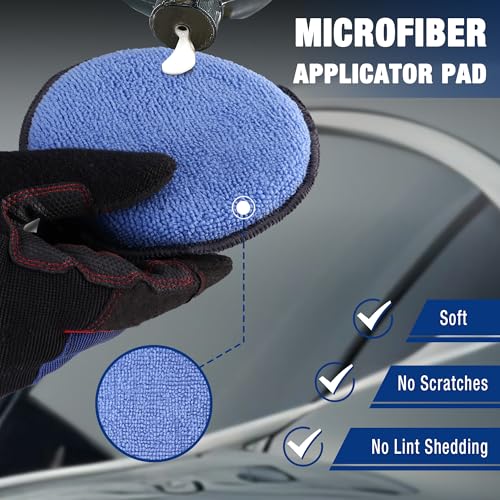 WORKPRO 12-Pack Car Wax Applicator Pads with Finger Pocket, Microfiber Pad