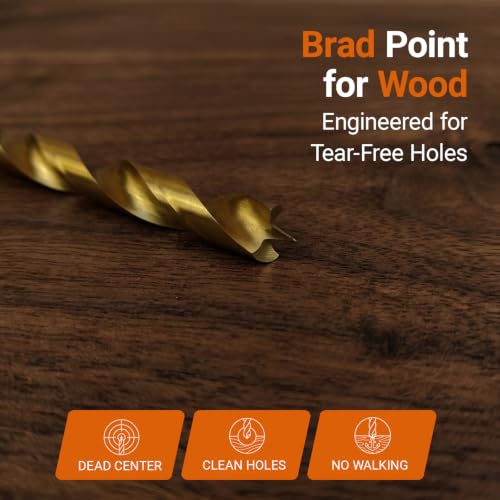 19-Piece Metric Brad Point Wood Drill Bit Set, Titanium, 1-10mm - style: 19PC Brad Point
