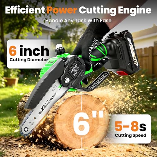maXpeedingrods Mini Chainsaw Cordless, 6 inch Small Chainsaw Electric Saw - color: Green 2 Batteries