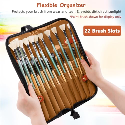 Stand Up Paint Brush Holder Case, 22-Slot Paintbrush Storage Bag Pop-Up - color: Caramel Brown, size: Medium 6*11"