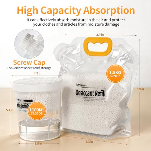 Refillable Moisture Absorber, 6 Pcs and 52 oz Refill Beads, Fragrance Free - size: Round 1100ml Bucket 6 Pack