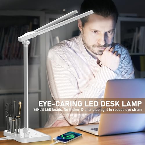 LED Desk Lamp for Home Office Desk Light Table Lamp 50 Lighting Modes Timer - color: Silver