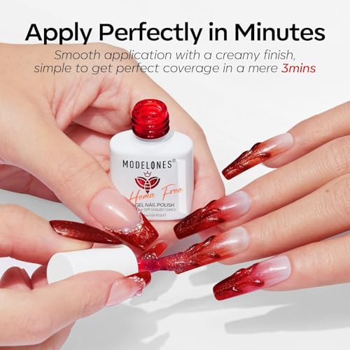 modelones Red Cat Eye Gel Nail Polish Set 6 Colors Hema Free Burgundy - color: A A4 Classic Red