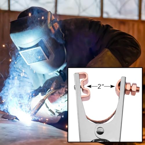 Spartan Power Welding Ground Clamp 400A Copper Plated Jaw, Braided Copper Shunt, Silver